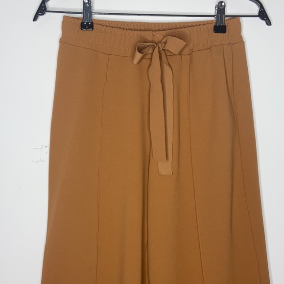 Tan Brown Drawstring Cropped Wide Leg Front Slit Pants - Picture 2 of 8